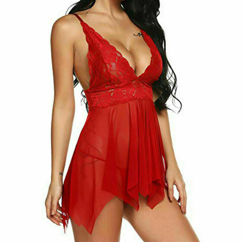 Womens Lace Sexy Lingerie Babydoll Nightdress Thong G-String Underwear Sleepwear