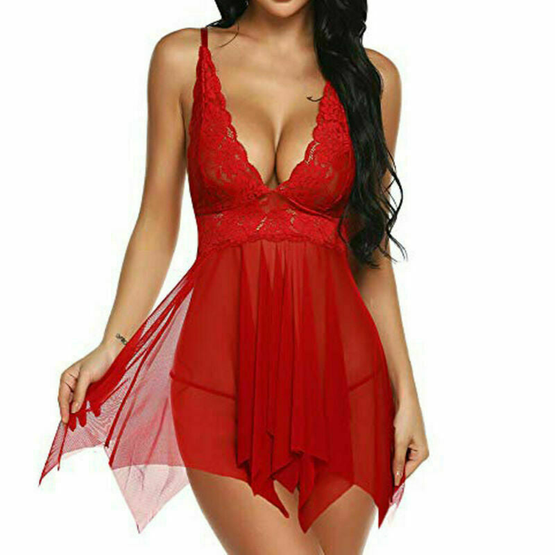 Womens Lace Sexy Lingerie Babydoll Nightdress Thong G-String Underwear Sleepwear
