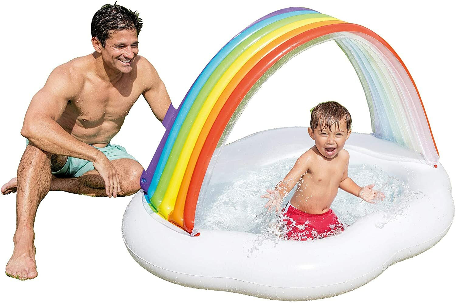 Kids Rainbow Spray Pool Garden Sprinkler Swimming Paddling Pool Canopy Sun Shade