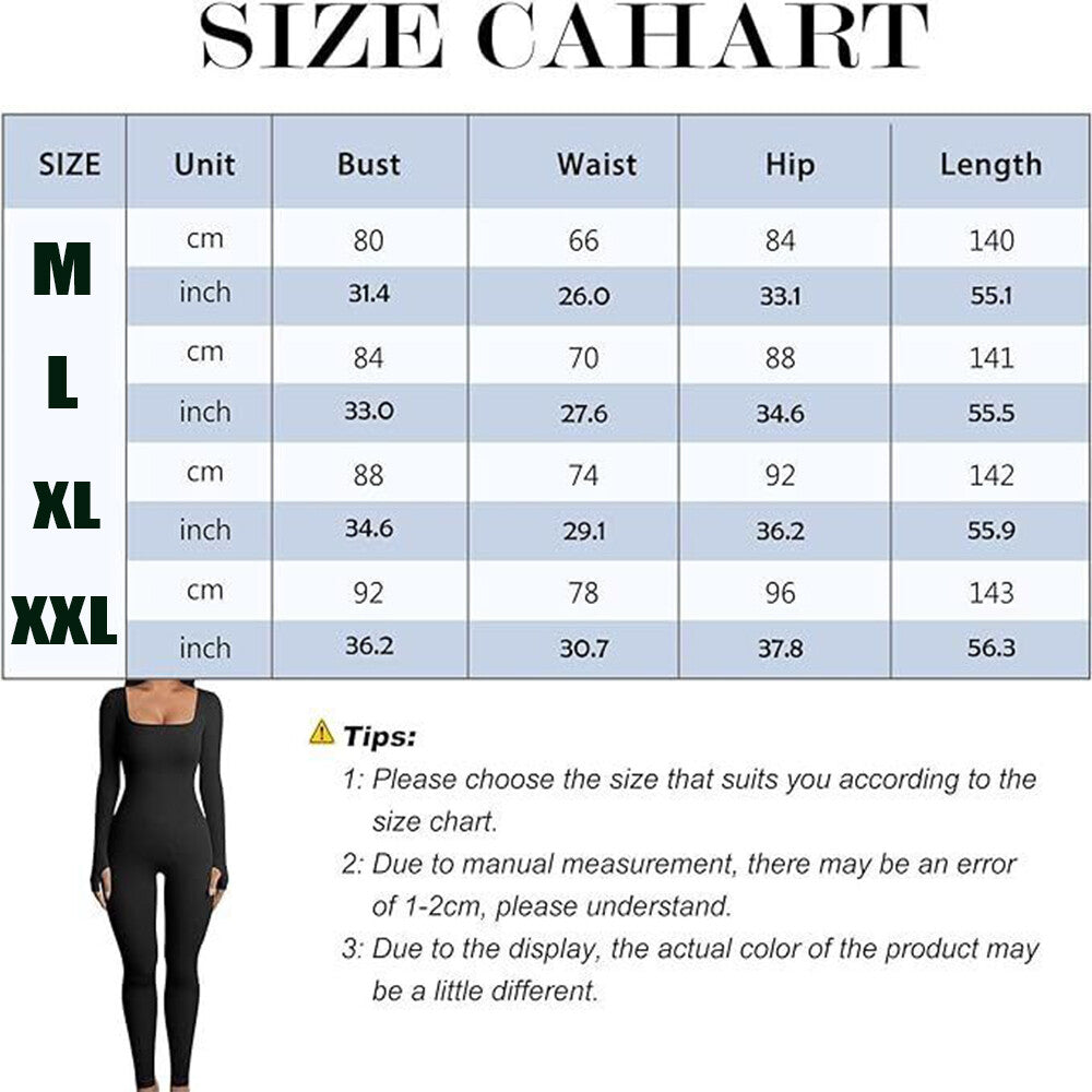 Women Ladies Yoga Jumpsuit Sports Romper Long Sleeve Square Neck Playsuit Ribbed