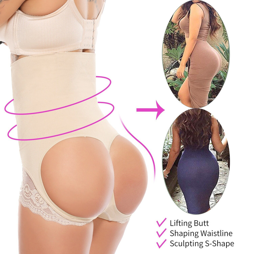 Women High Waist Butt Lifter Tummy Control Thong Pants Body Shaper Underwear