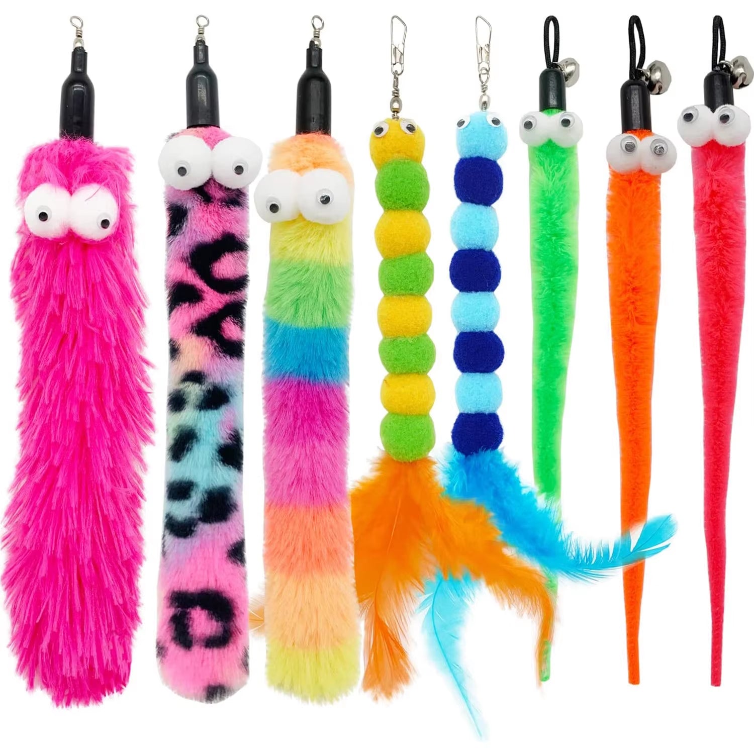 Cat Wand and Toy Feather Toy, Interactive Cat Toy, Fuzzy Wand and Feathers, Teaser Refills, 1 PC, 8 Pcs