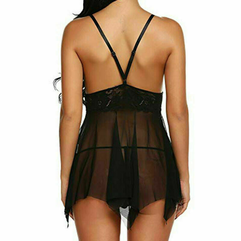Womens Lace Sexy Lingerie Babydoll Nightdress Thong G-String Underwear Sleepwear