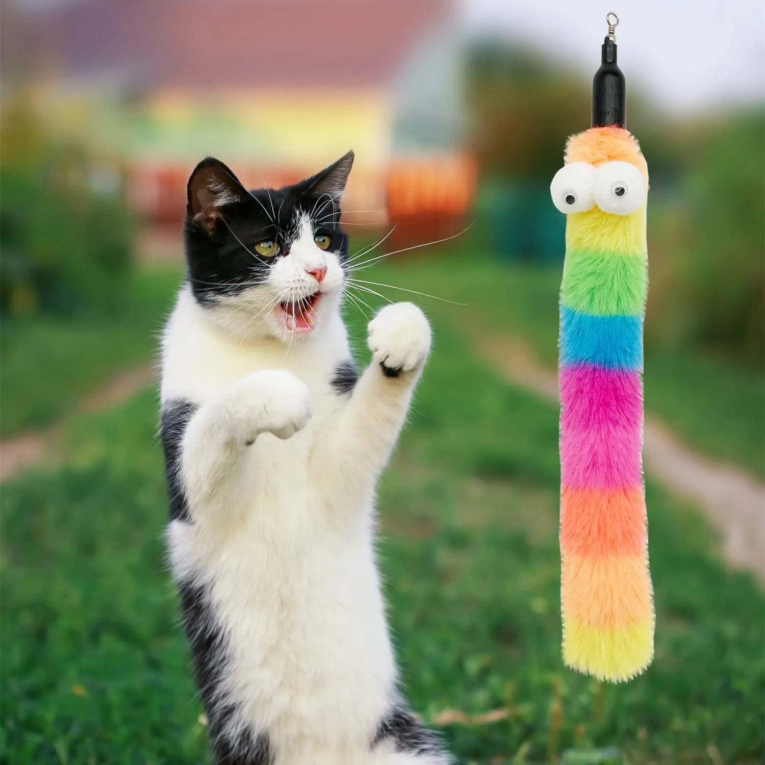 Cat Wand and Toy Feather Toy, Interactive Cat Toy, Fuzzy Wand and Feathers, Teaser Refills, 1 PC, 8 Pcs