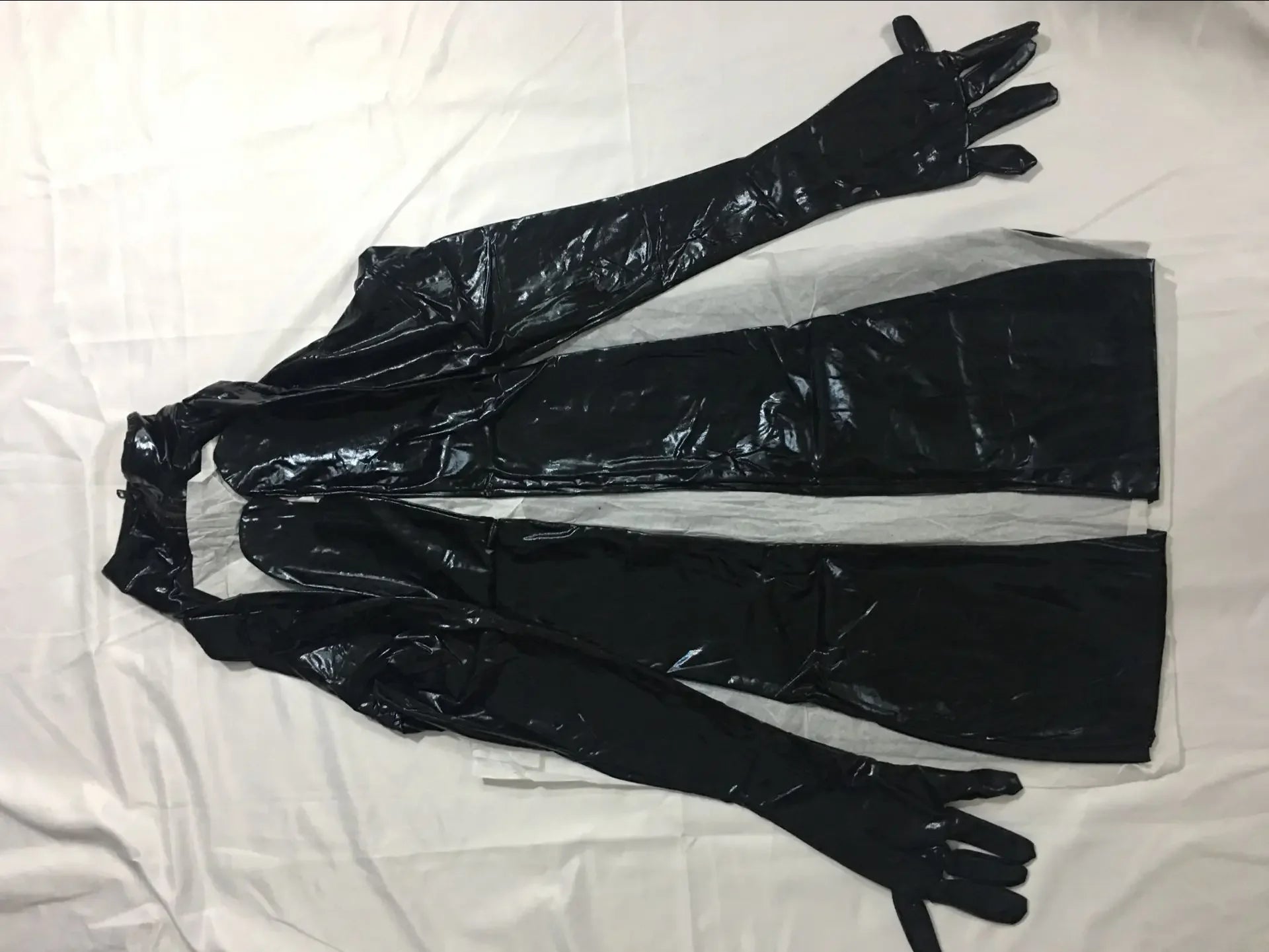 M-XXL Women 2Way Zipper Open Crotch Faux Leather Catsuit Clubwear DS Latex Cat Women with Gloves Fancy Costume Jumpsuit