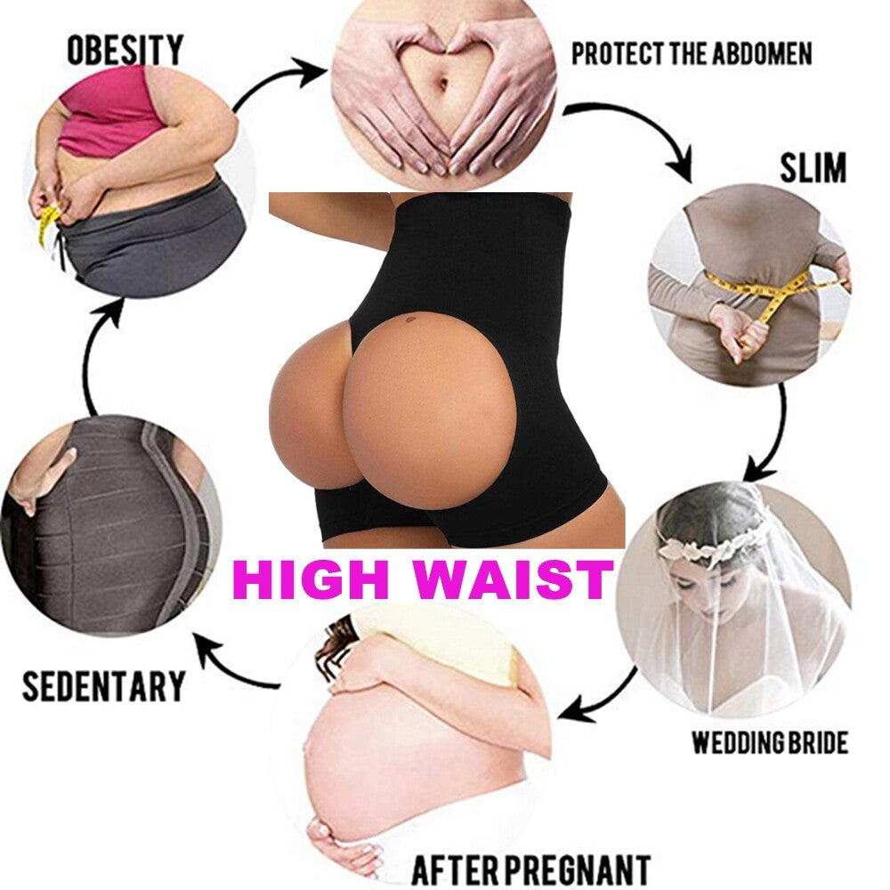 Women High Waist Butt Lifter Tummy Control Thong Pants Body Shaper Underwear