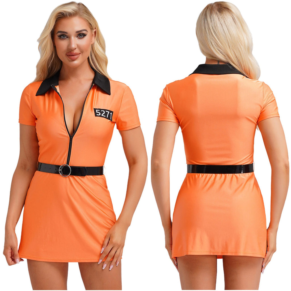 UK Women'S Prisoner Costumes Convict Dress Prison Halloween Cosplay Jail Uniform