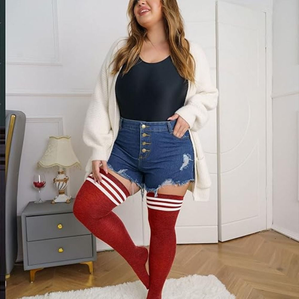 1Pair plus Size Thigh High Socks over the Knee Stockings Elastic Leg Warmer
