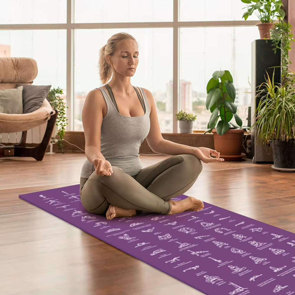Instructional Yoga Mat with Carrying Strap & Bag Illustrated Yoga Poses Mat for Women and Men Wear Resist Travel Fitness Mat