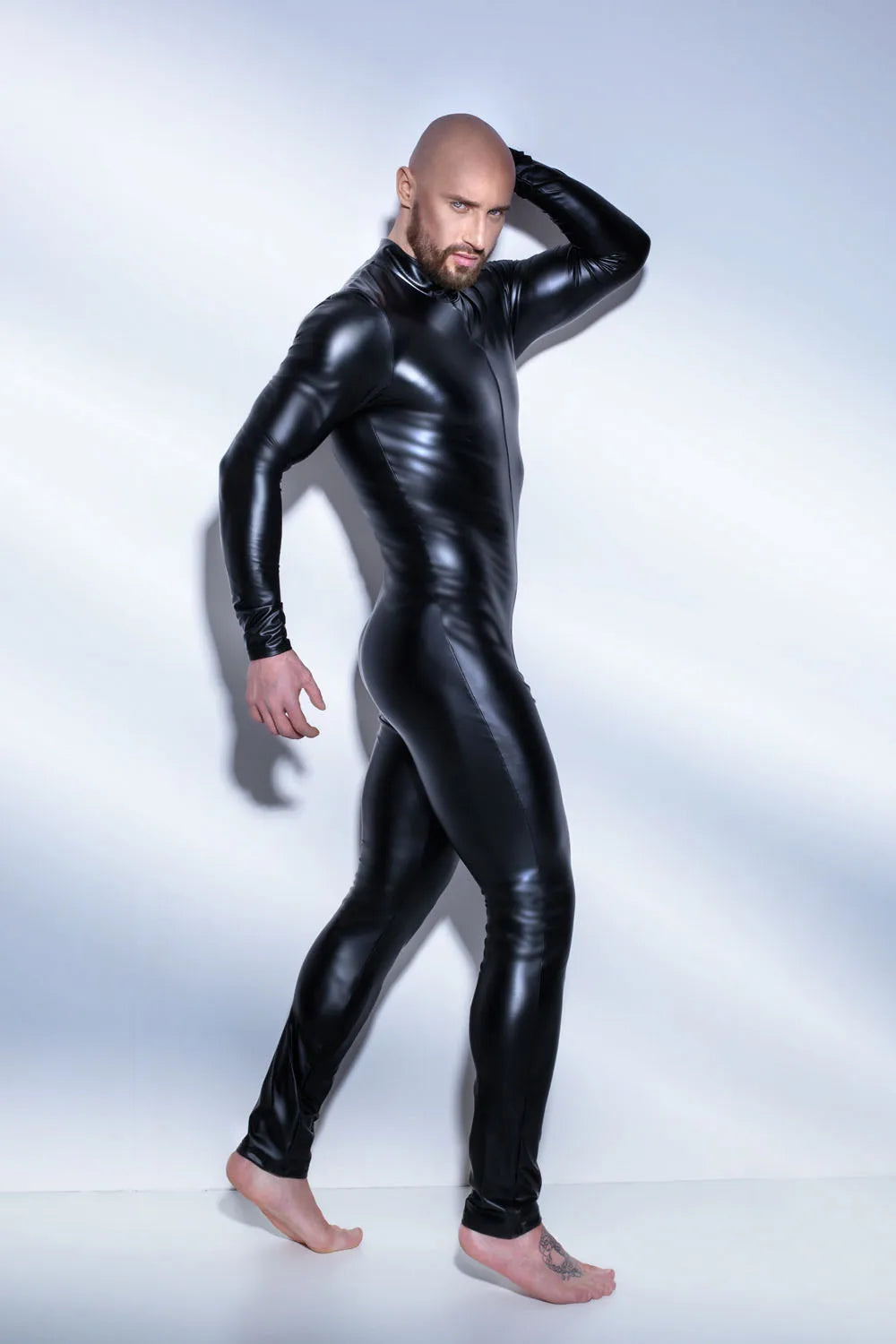 Men'S Wetlook Faux Leather One Piece Skin Bodysuit 2020 Sexy Open Crotch Tights Catsuit Zentai Suit Male Fetish Costume Clubwear