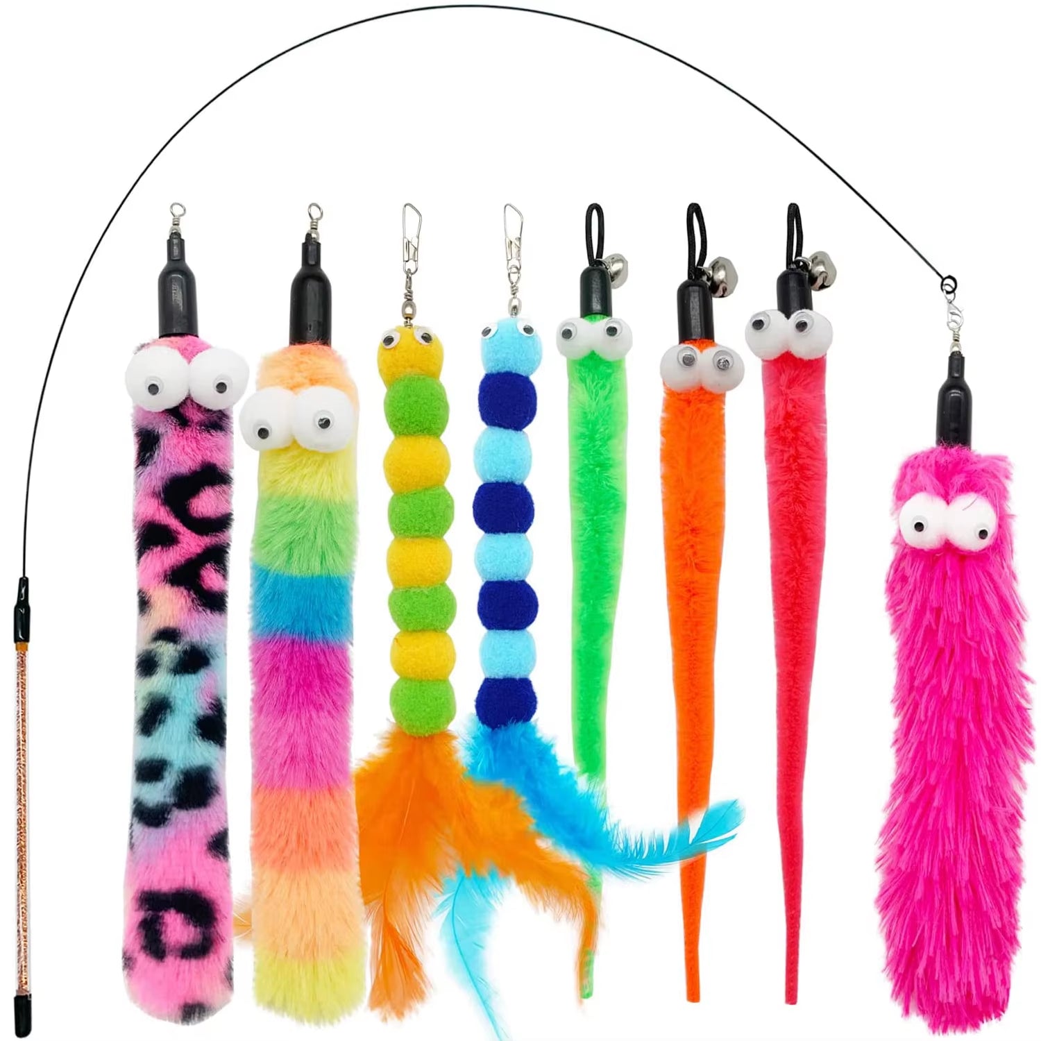 Cat Wand and Toy Feather Toy, Interactive Cat Toy, Fuzzy Wand and Feathers, Teaser Refills, 1 PC, 8 Pcs