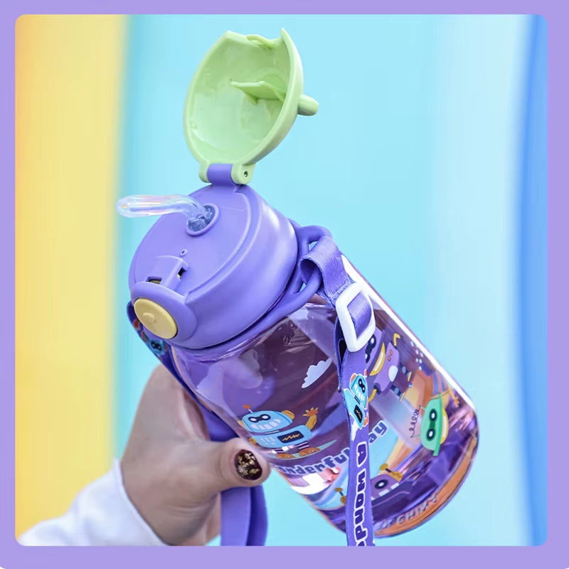 1PC Kids Water Sippy Cup Kids Water Bottle with Straw and Handle Portable Drinking Bottle Cup Children