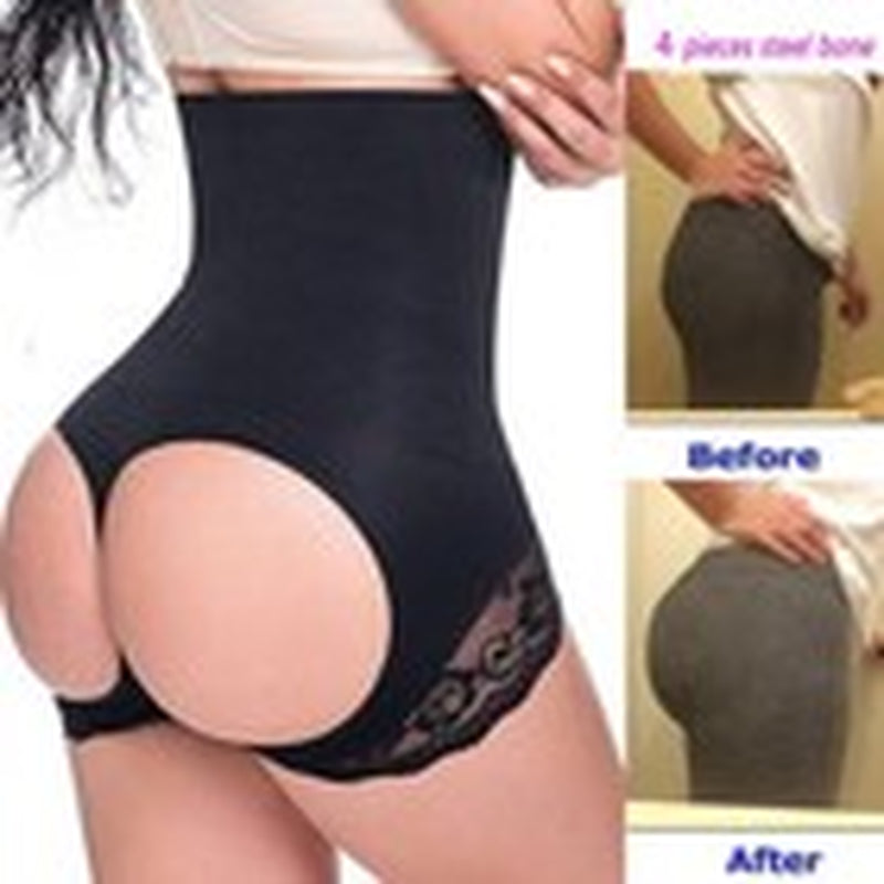 Women High Waist Butt Lifter Tummy Control Thong Pants Body Shaper Underwear
