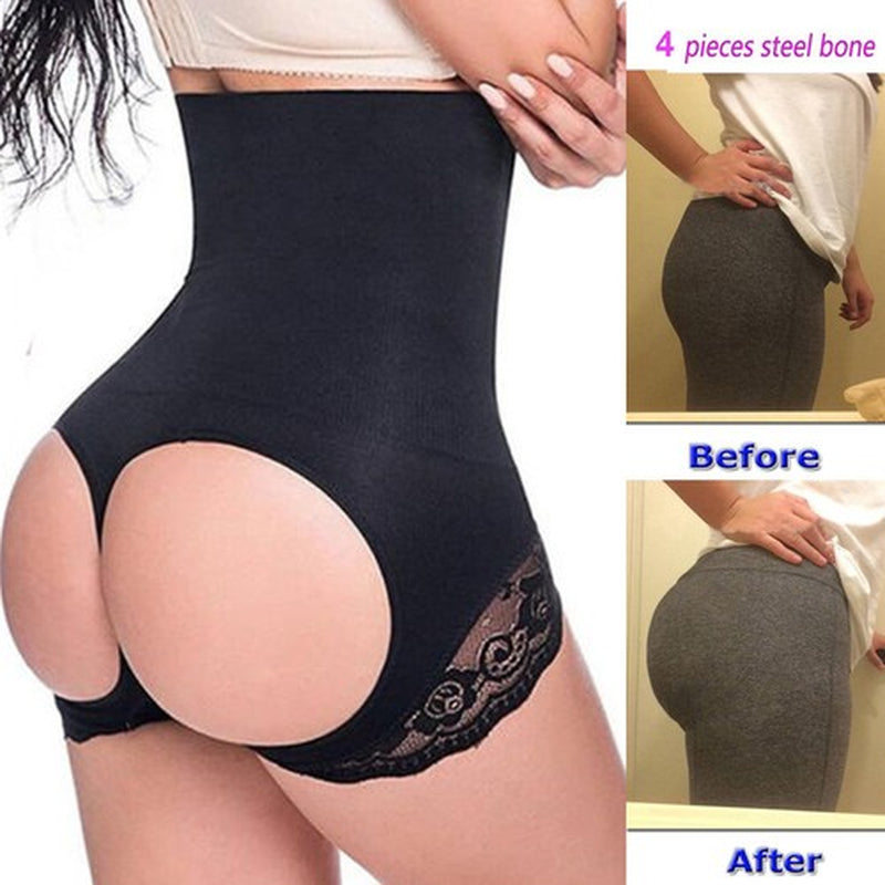 Women High Waist Butt Lifter Tummy Control Thong Pants Body Shaper Underwear