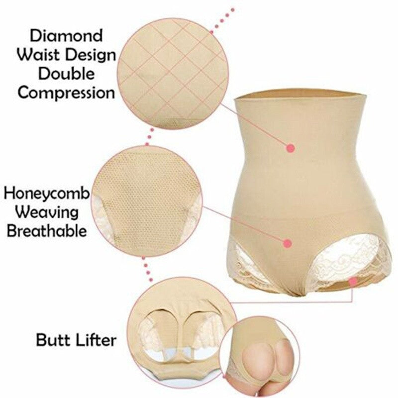 Women High Waist Butt Lifter Tummy Control Thong Pants Body Shaper Underwear