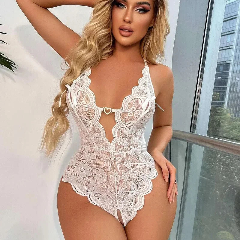 2024 Sexy Crotchless Bra Set Lingerie Women Lace Hollow Bra Set Costumes Deep V Open Bra Underweasexy Backless Dress Women