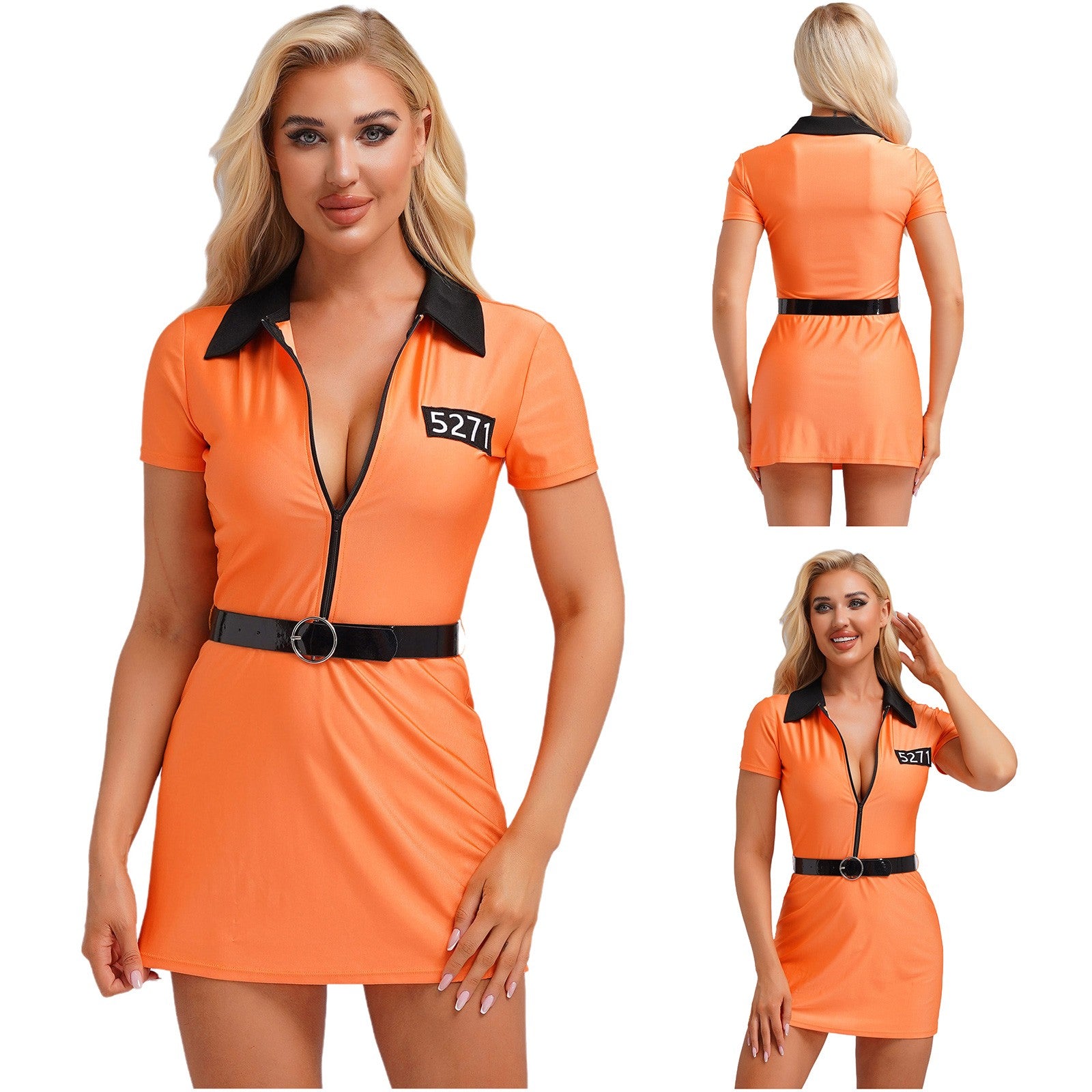 UK Women'S Prisoner Costumes Convict Dress Prison Halloween Cosplay Jail Uniform