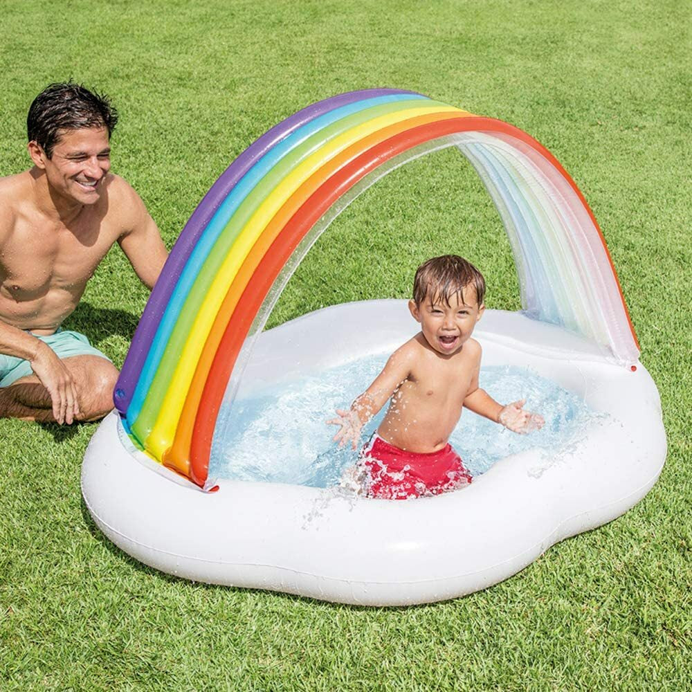 Kids Rainbow Spray Pool Garden Sprinkler Swimming Paddling Pool Canopy Sun Shade