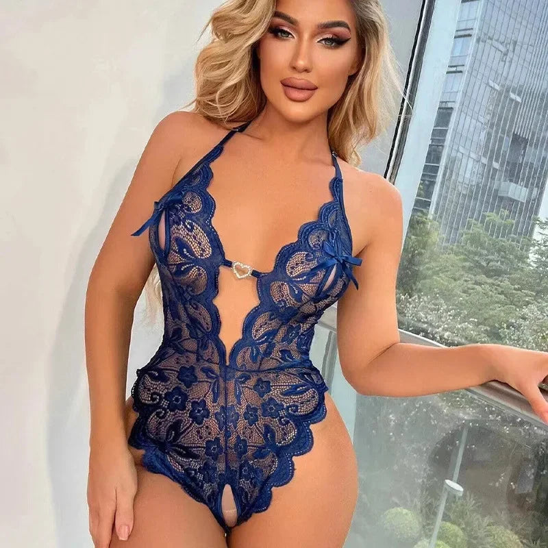 2024 Sexy Crotchless Bra Set Lingerie Women Lace Hollow Bra Set Costumes Deep V Open Bra Underweasexy Backless Dress Women