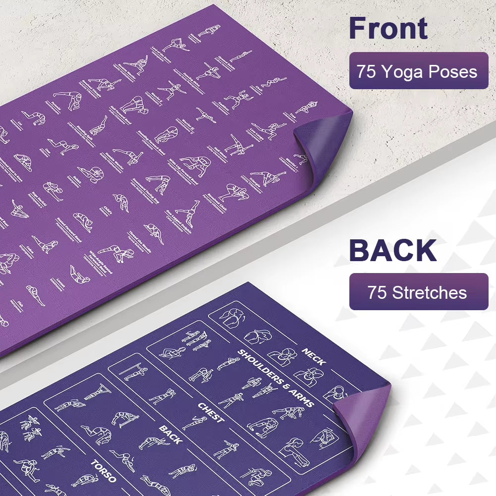Instructional Yoga Mat with Carrying Strap & Bag Illustrated Yoga Poses Mat for Women and Men Wear Resist Travel Fitness Mat